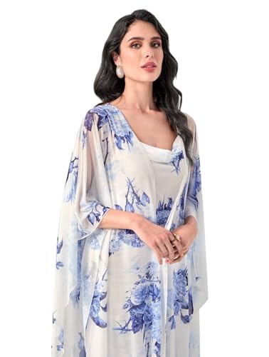 Image of LITZO Women's One Piece Dress - Georgette Floral Printed Western Dress for Women | Round Neck Bodycon Dress & Open Front Coat Casual Wear for Events, Date & Evening Look (NO-32-34)