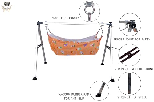 Image of Cradle, Swing, Ghodiyu, Palna, Jhula for New Born Baby Boy and Girl Easy to Assemble, Portable, Lightweight, Stainless Steel, Noise Free Hanging, Strong and Safe (Square Black)
