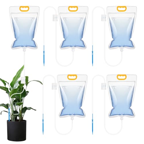 Yooyan 5 Stück 3,5L Pflanzen Bewässerungtropfbewässerungsbeutel, Pflanzen Automatisches Bewässerungssystem Kunststoff, Verstellbarer Durchfluss, Drip Bewässerungsgerät für Innen, Außen, Töpfe