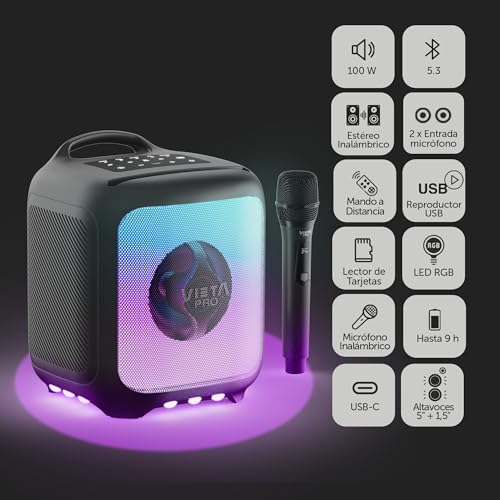 Enceinte Bluetooth 5.3 Vieta Pro Party 55 puissante 100W avec micro karaoké - 2