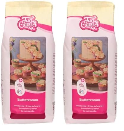 FunCakes Preparado Crema de Mantequilla: Fácil de Usar, Cremosa, Perfecta para la Decoración de Tartas, para Cubrir y Rellenar Cupcakes, Halal. 1 Kg. 1000 g (Paquete de 2)