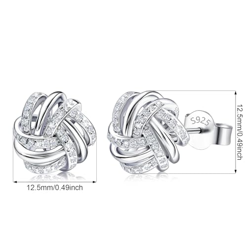 14K White Gold Plated Stud Earrings | 925 Sterling Silver Post CZ Hypoallergenic Earrings Hollow Love Knot Cubic Zirconia Earrings for Women3