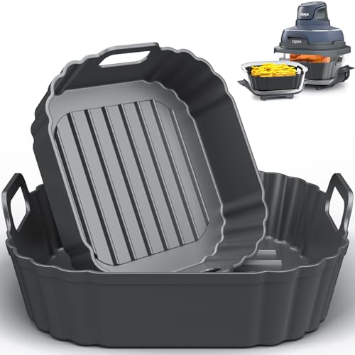 Image of Square Silicone Air Fryer Liners for Ninja Crispi FN101GY FN101SG FN101ST FN101MT FN101PL Large for 4Qt, Small for 6Cup, Reusable Basket Trays, 4-in-1 Portable Glass Airfryer Accessories