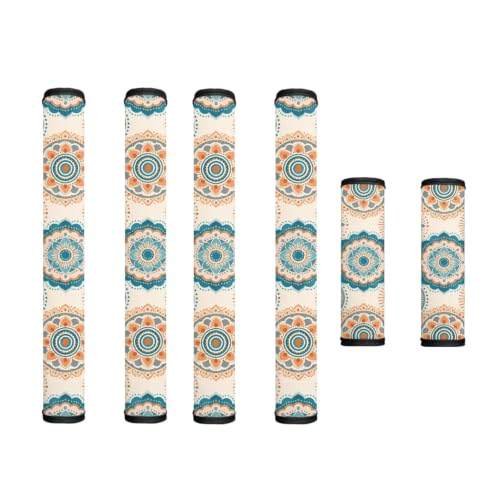Image of Refrigerator Door Handle Covers Set of 6 Kitchen Electrical Appliances Handle Protector Anti-Slip Fridge Microwave Oven Home Accessories, Bohemian Floral Beige