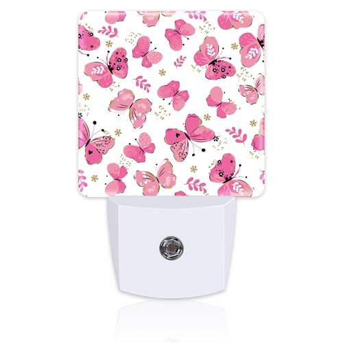 Image of Cute Girl Butterfly Night Light, Watercolor Pink Butterflies Floral Dusk to Dawn Night Light Plug in,0.5w Energy Saving Sleep Friendly NightLight for Kids Boys Girls Home Decor