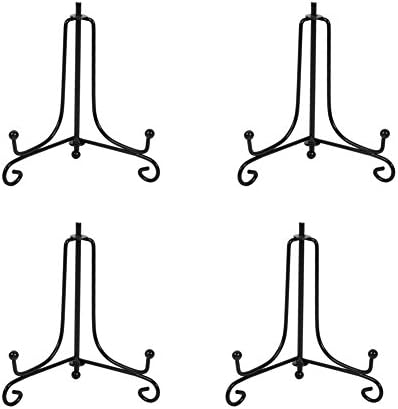 (4 Pack) Iron Display Stand, Black Iron Easel Plate Display Photo Holder Stand, Displays Picture Frames, Cookbooks, Decorative Plates, Tablets and Art 5 Inch