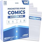 Fanatiko Pochettes Comics Magazine Size (Lot de 100) – Comic Bags avec Fermeture Adhésive, Sans Acide, Ajustement Précis pour BD Grand Format, Haute Transparence
