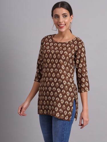 Image of PATLANI Women's Cotton Printed Short Fullstitched Kurti /Kurtas.