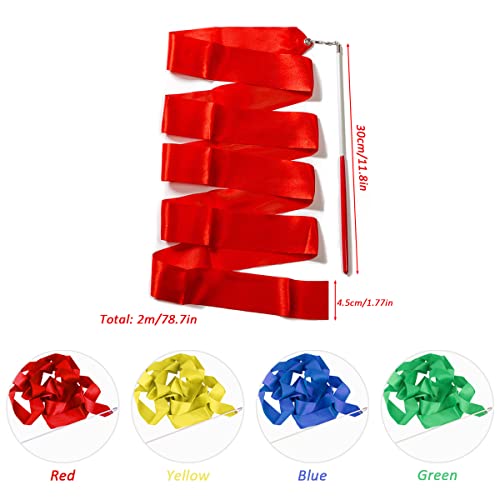 YUTOU Pack of 4 Rainbow Exercise Bands Children 2 Metres Dance Ribbon Gymnastics Band with Rod Rhythmic Sports Gymnastics Band Dance Streamer for Children Girls Art Dances (4 Colours) - Image 2