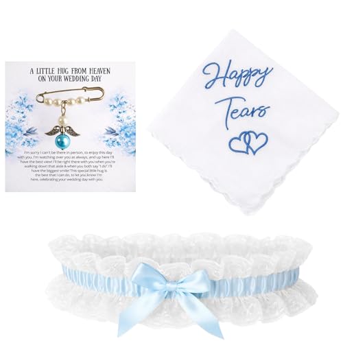 3PCS Something Blue for The Bride Bride Gifts with Blue Garters for Brides Handkerchief and Brooch Elegant Wedding Accessory Set Thoughtful Gift for The Bride Wedding Souvenirs