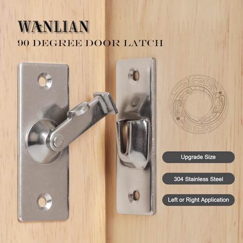Image of WANLIAN MINI Size 90 Degree Door Latch Sliding Door Lock Screen Door Latch Pocket Door Latch | Quick-Access Locking for Privacy in Bathroom, Toilet, RVs & Small Spaces, Left Or Right Application, 304# Stainless Steel