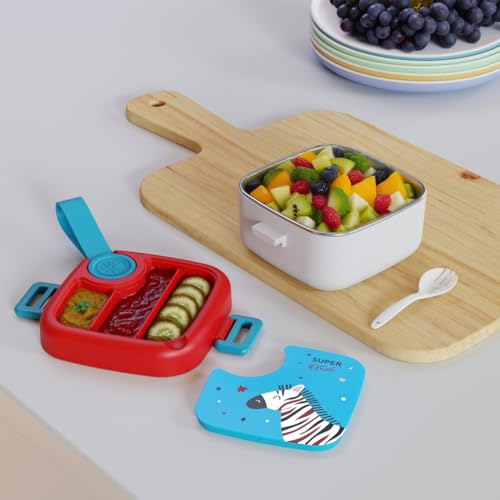 Image of Darkpyro Colorful Kids Bento Lunch Box Set with Compartments | BPA-Free, Microwave & Dishwasher Safe, Includes Utensils and Cute Lid Design | Ideal for School & Travel Meals -Sky Blue