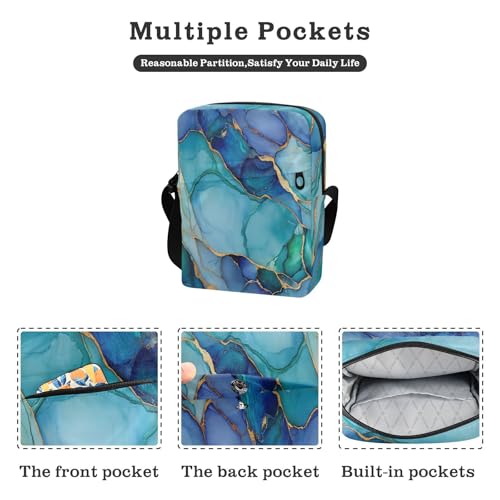messenger bag Crossbody Small Bag For Women small crossbody purse Adjustable Strap for Casual Casual- Marble Royal Blue Green2