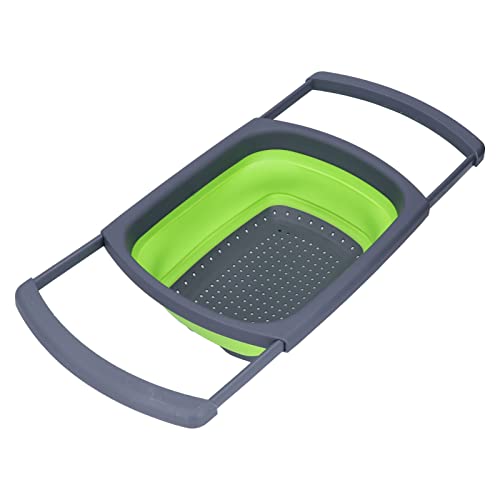 Kitchen Collapsible Colander,Over The Sink Rectangular Colander with Extendable Handles,10.4x15.4x1.7inch,Silicone Folding Strainer Pasta Fruit Colander Strainer for Draining Fruit,Pasta