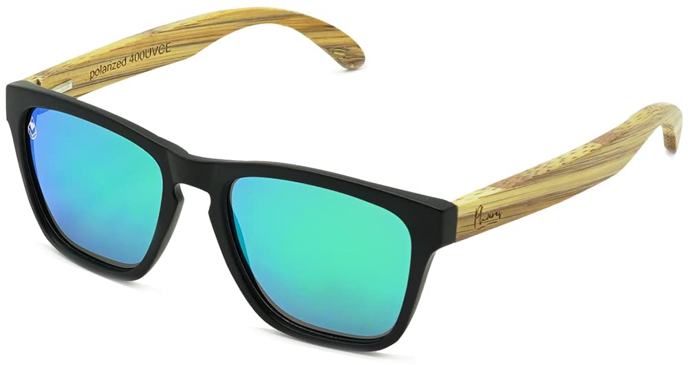 Phiabolus - Sonnenbrille für Damen und Herren in Schwarz/Grün mit Holzoptik