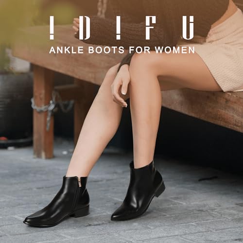 IDIFU Women's Romy Classic Pointed Toe Ankle Boots Side Zipper Low Block Heel Dress Booties2