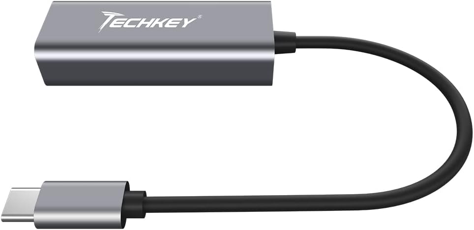 USB C to Ethernet Adapter, Techkey USB Thunderbolt 3 / Type C to RJ45 Gigabit Ethernet LAN Network Adapter Compatible for MacBook Pro 2019/2018/2017 Dell XPS ChromeBook Galaxy S9/S8 and More