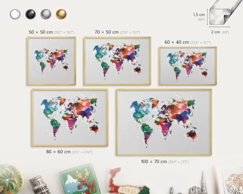 Pizarra Magnética de Pared Mapa del Mundo 80x60 con Marco Dorado 3