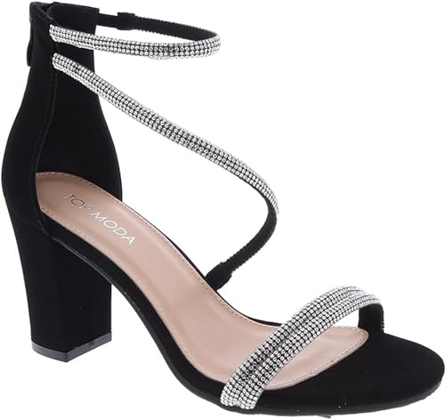 TOP Moda Women's Ankle Strap Open Toe Dressy Formal Strappy Rhinestone Chunky Heel Sandals, 6