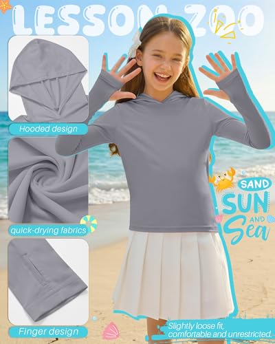 Image of 3 Pack Girls Sun Protection Swim Shirts UPF 50+ Long Sleeve Rash Guard Lightweight Quick Dry Hoodies with Thumbhole
