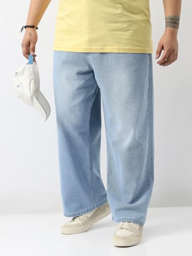 Image of Urbano Plus Men's Loose Baggy Fit Washed Jeans Non-Stretchable