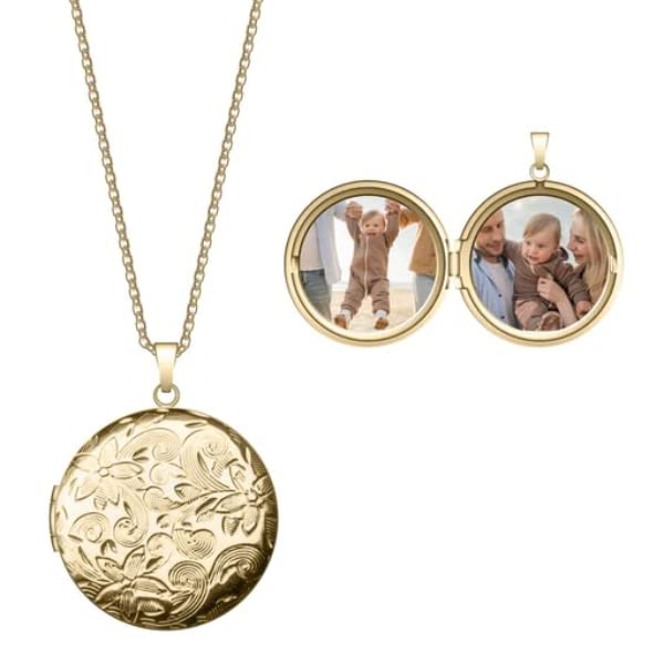 Locket Necklace for Women Girls, 18” Jewelry Chain, Picture Photo Inside, Cadenas para mujer, Personalized Custom Name Gold Locket, Customized Couples Locket, Silver, Rose Gold, Gold