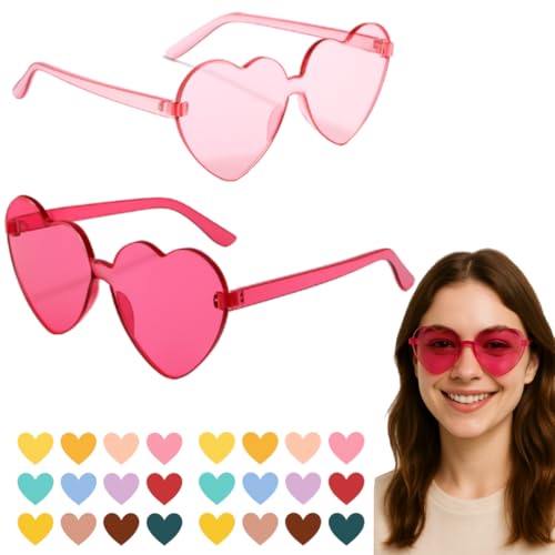 2 Pack Heart Sunglasses for Women Heart-Shaped Glasses Accessories Neon 80s Style Shades Trendy Heart Glasses2