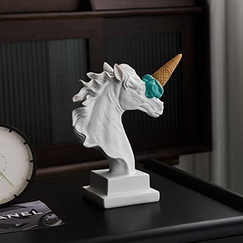 Fjs 6.49Inch Greek Sculpture Statue, Classic Roman Greek Sculpture Home Decorations For Living Room, Cute Animal Horse Head With Ice Cream Unique Sculpture Figurin, Office Desktop Resin Statue Decor #TOP5