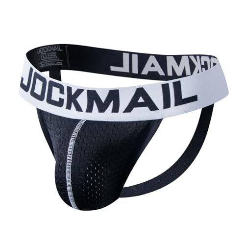 JOCKMAIL Mens Jockstrap Mesh Underwear Jock Straps Male Athletic Supporters Male Underwear (UK Alpha M Regular Regular 213-Black)