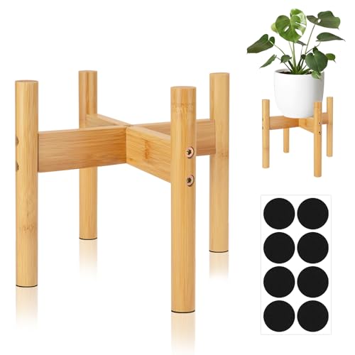 RETON 1 Stück Pflanzenständer aus Holz, Bambus Blumenständer Holz, Blumentopf Ständer mit 8 Anti Rutsch Pads für Innen Außenbereich, Garten, Hof, Zuhause, Büro (20cm)