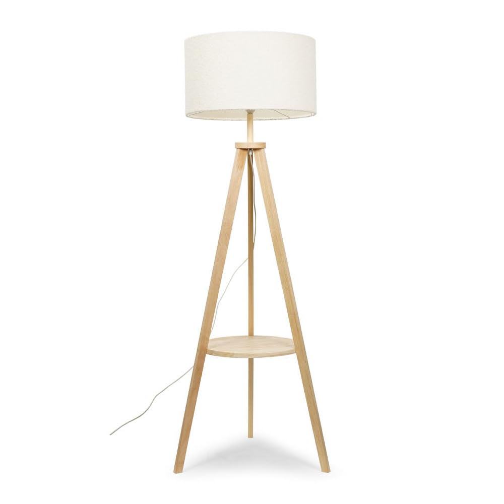 ValueLights | Modern Light Wood Tripod Design Storage Shelf Floor Lamp with Cream Boucle Shade | Floor Lamps, Home Décor & Improvement Essential