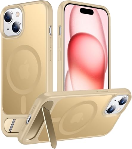 Image of Magnetic Compatible with iPhone 15 Case, [Built-in Invisible Kickstand][Compatible with MagSafe] [Military Grade Shockproof] Slim Translucent Matte Phone Case for iPhone 15 6.1 inch-Light Brown