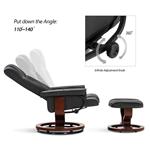 Mcombo Swiveling Recliner Chair With Wrapped Wood Base And Matching Ottoman Footrest, Furniture Casual Chair, Faux Leather, 9019 (Dark Grey) #TOP5