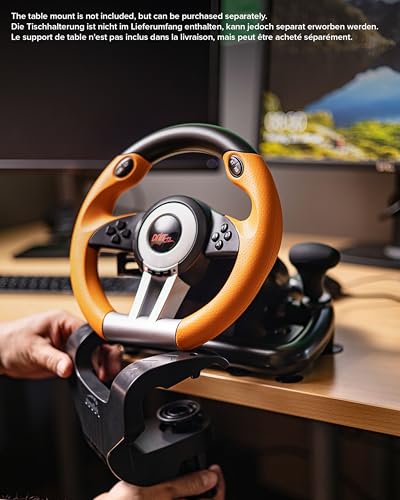 DRIFT OZ Racing Wheel - Volante da gioco USB per PC/computer, pedali per gas e freno, colore nero-arancione - Controller - Immagine 10