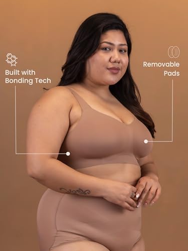 Image of Krvvy Premium Plus Size Super Supportive Bra | Full Coverage for Heavy Bust | Wireless Bra for Saggy Breast Support, Removable Cups, Wide Straps and Seamless Everyday Padded Bra 4 Hook Closure