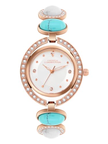 Image of French Connection Sunray Silver Round Dial with Rosegold with Blue and White Stone Alloy Strap Watch - for Womens FCD1URGM