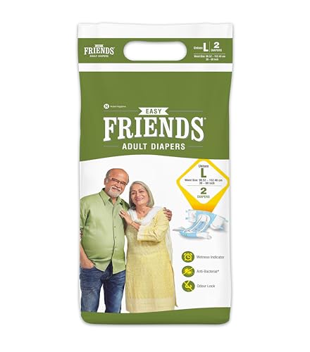 Image of Friends Easy Adult Diapers Tape Style - (Large) with odour lock and Anti-Bacterial Absorbent Core- Waist Size 29.53-57.09 Inch ; 75-145 Cm