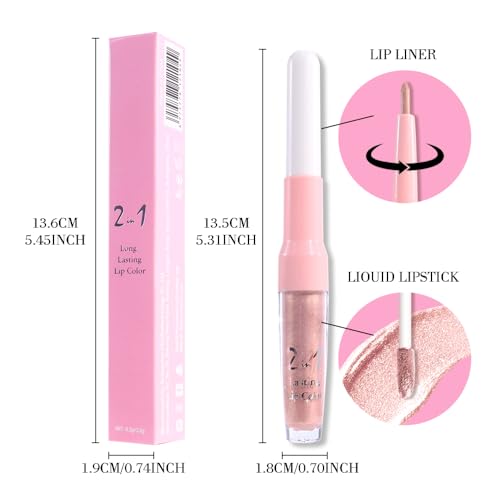 Image of evpct Champagne Gold Metallic Glitter Lip Liner and Lipstick Combo Lip Gloss Stain Set Makeup for Women Long Lasting Waterproof 24, Blonde Frosted Metallic Shimmer Glossy iridescent Liquid Lipstick 05