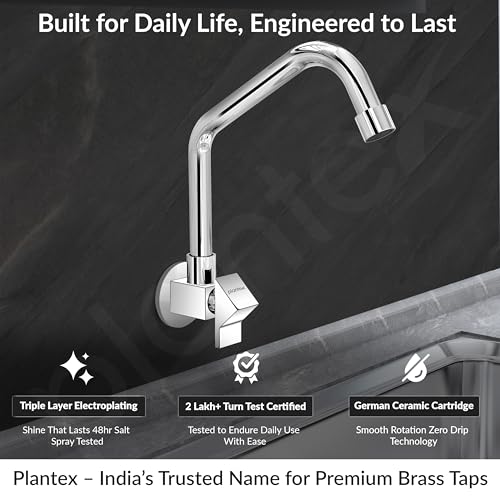 Image of Plantex Kitchen Taps for Home Sink with Water Saving Nozzle for Kitchen Tap /360 Swivel Spout for Sink Tap for Basin with Brass Wall Flange -(PRI-311-Chrome)