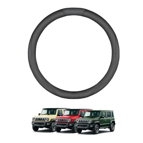 For ジムニーノマド JC74 5ドア高級ステアリングホイールカバー 牛革スエード素材 パンチングレザー メッシュデザイン 滑り止め 抗菌 通気性 3層構造ジムニーノマドアクセサリー (黒)