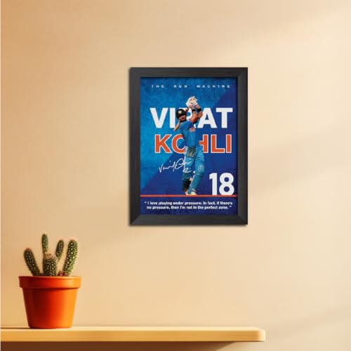 Image of TenorArts Virat Kohli Poster with Quotes Indian Legend Cricket Player Photo Frame Painting with Matt Finish Black Textures (12 inches x 9inches)