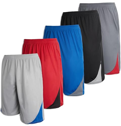 Image of 5 Pack Boys' Mesh Athletic Shorts Basketball Kids Soccer Sports Pockets