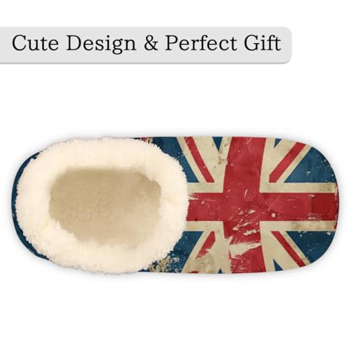 Vintage British Flag House Slippers for Women Men, Union Jack Fuzzy Soft Cozy Non Slip Slipper Socks3