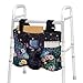 Luarisgur Cat Daisy Floral Rollator Walkers Storage Bag for Folding Walker Water-Resistant Multi-Purpose Walker Organizer Pouch Detachable Basket for Seniors (Not Fit Rollator Walkers)