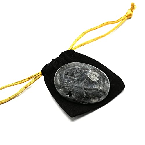 Image of Amazing Gemstone Larvikite Crystals and Healing Stones - Large Palm Stone Crystals Piedra - Crystal for Good Luck, Balanced Positive Energy, Meditation - Unique Stocking Stuffers, Gifts for Women, Men