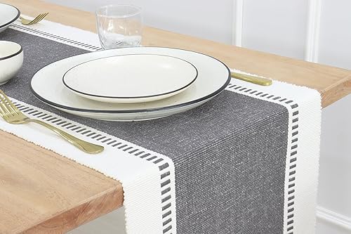 Image of North Field Handwoven Soft Cotton Table Runner for 4-6 Seater - Handloom Traditional Indian Design - Eco-Friendly Dining Decor - 100% Cotton | 14X54 Inch | 0.5 Kg (Grey)