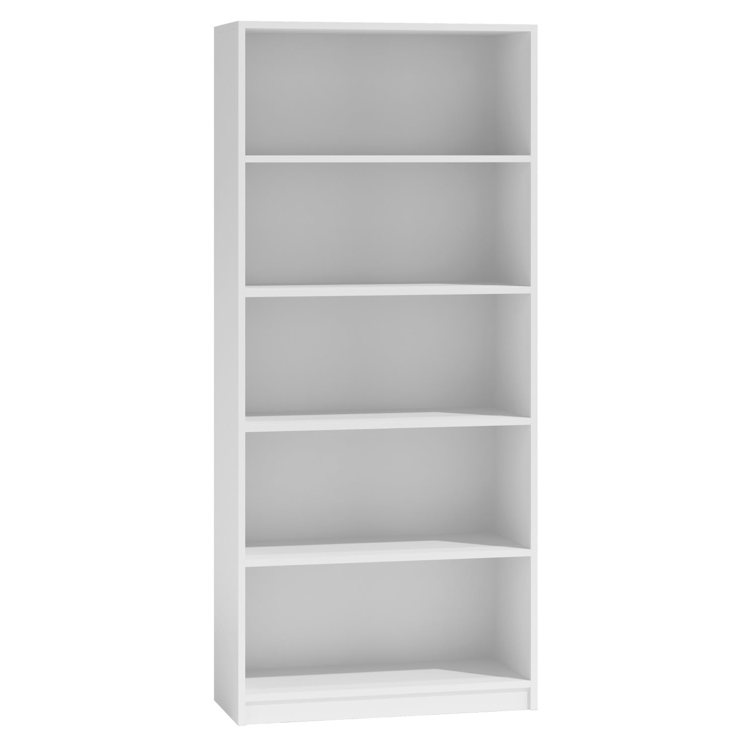 5 Tier Bookcase White, Tall Freestanding Book Shelf for Living Room, Study and Bedroom, Wooden Shelving Unit Book Case (60cm L x 30cm W x 182cm H)
