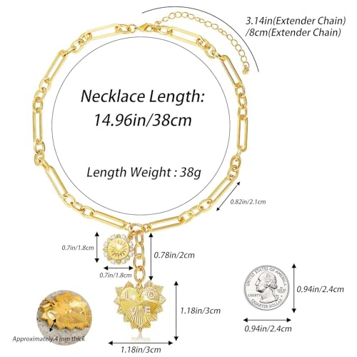 HETICA Chunky Gold-Plated Necklace for Women Heart Pendants Necklace Sun Flower Necklace Fashion Hip Hop Choker Gift2