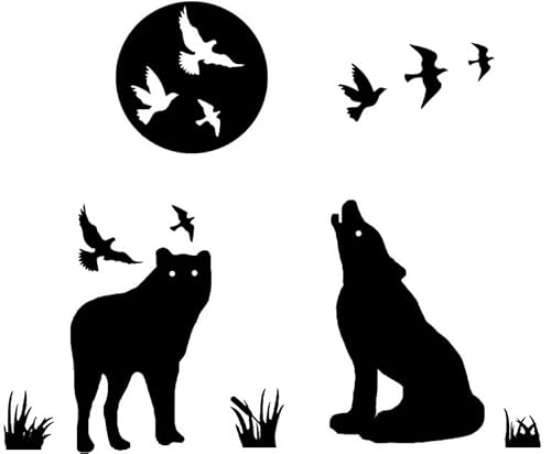 Bibitime Creative Howling Wolf Silhouette Vinyl Stickers Moon Flying Birds Wall Decal For Living Room Porch Cinemas Window Nursery Kids Room Decor Home Art Mural #TOP3