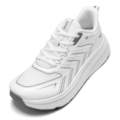 Huacud Men's Wide Toe Box Shoes Cushioned Road Running Shoes Non Slip Mens Walking Sneakers for Wide Feet Comfortable Athletic Gym Workout Shoes White